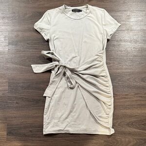 Gray Green Short Sleeve Tie Ruched Mini Dress medium